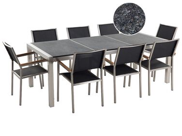 Garden Dining Set 8 Seater GROSSETO Triple Plate Granite Flamed Black