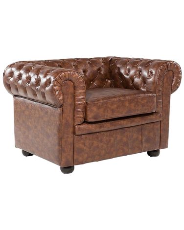 Fauteuil CHESTERFIELD Cuir PU Marron doré