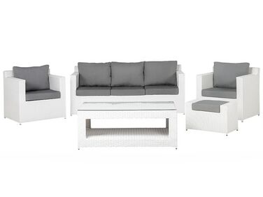 Garden Lounge Set with Table and Ottoman 6 Seater ROMA PE Rattan White