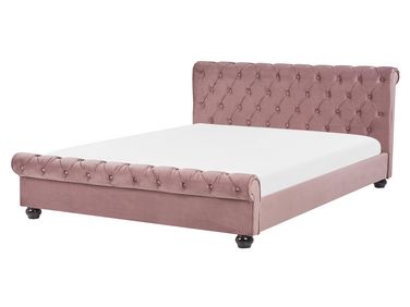 Bed Fluweel AVALLON 160 x 200 cm Roze