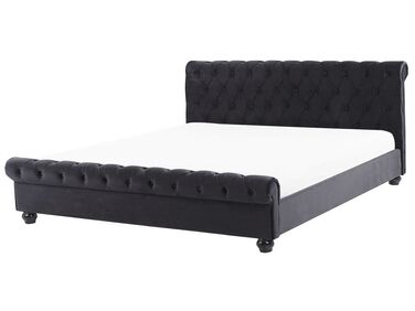 Bed Fluweel AVALLON 180 x 200 cm Zwart