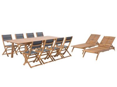 Salle à manger de jardin avec chaises longues 8 places CESANA Acacia Marron clair