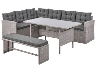 Garden Lounge Set with Table 8 Seater VITERBO with Cushions PE Rattan Grey