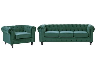 Bankenset 4-zits CHESTERFIELD Fluweel Smaragdgroen