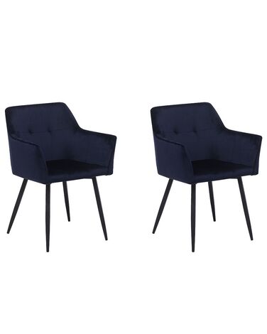 Set van 2 eetkamerstoelen JASMIN Fluweel Donkerblauw