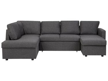 Canapé-lit en forme de U 5 places KARRABO Tissu Gris foncé avec rangement