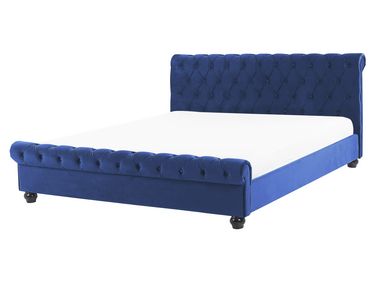 Bed Fluweel AVALLON 160 x 200 cm Marineblauw
