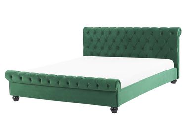 Bed Fluweel AVALLON 160 x 200 cm Smaragdgroen