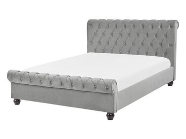 Bed Fluweel AVALLON 140 x 200 cm Grijs