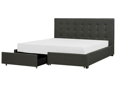 Bed with Storage Drawers Fabric LA ROCHELLE 180 x 200 cm (EU Super King) Dark Grey