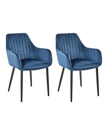 Set van 2 eetkamerstoelen WELLSTON Fluweel Donkerblauw