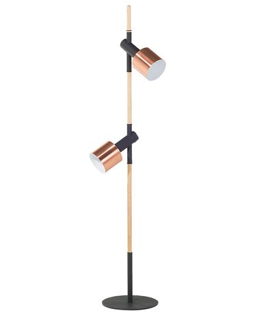 Floor Lamp OWENS Adjustable Oak Wood Black
