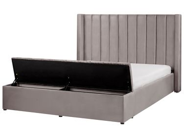 Bed met opbergbankje Fluweel NOYERS 160 x 200 cm Grijs