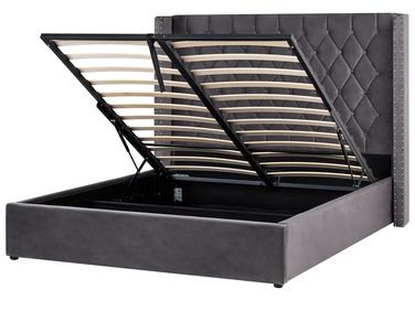 Bed met opbergruimte Fluweel LUBBON 160 x 200 cm Grijs