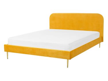 Bed Fluweel FLAYAT 140 x 200 cm Geel
