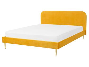 Bed Fluweel FLAYAT 160 x 200 cm Geel