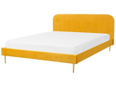 Bed Fluweel FLAYAT 180 x 200 cm Geel