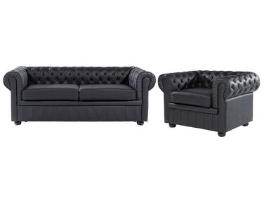 Bankenset 4-zits CHESTERFIELD Leer Zwart