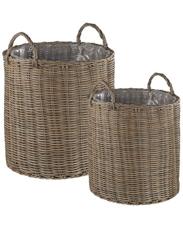 Set van 2 rieten plantenbakken BITOLA PE rotan 40/48 cm Bruin