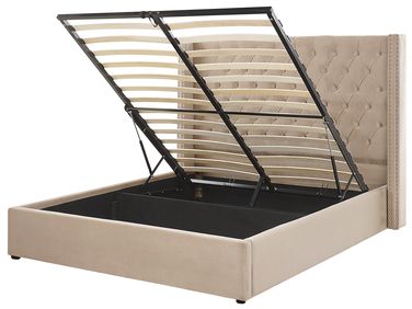 Bed met opbergruimte Fluweel LUBBON 160 x 200 cm Beige