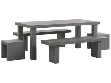 Salle à manger de jardin avec bancs et tabourets 6 places TARANTO Béton Gris