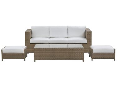 Garden Lounge Set with Table and Ottoman 5 Seater BELLUNO PE Rattan White