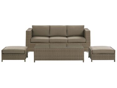 Garden Lounge Set with Table 5 Seater BELLUNO PE Rattan Brown