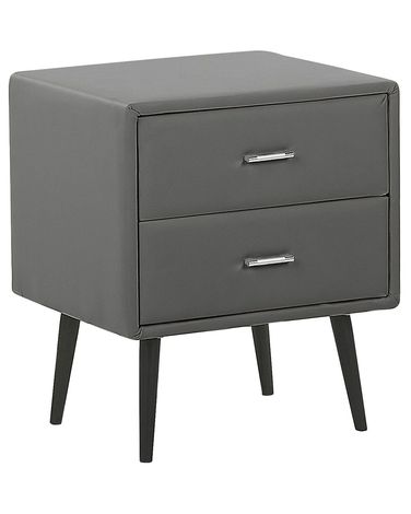 2 Drawer Bedside Table ESSONNE Faux Leather Grey