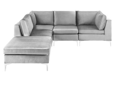 Canapé d'angle modulable 4 places EVJA Velours Gris avec ottoman Côté droit
