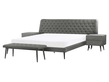 Bedroom Set Faux Leather ESSONNE 160 x 200 cm (EU King Size) Grey