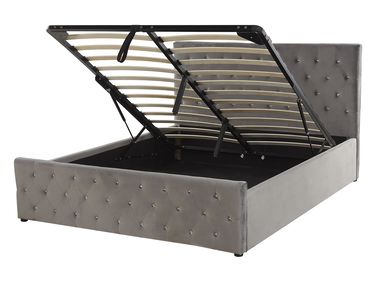 Bed met opbergruimte Fluweel AMIENS 140 x 200 cm Grijs