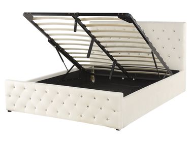 Bed met opbergruimte Fluweel AMIENS 160 x 200 cm Lichtbeige