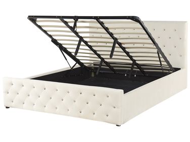 Bed met opbergruimte Fluweel AMIENS 180 x 200 cm Lichtbeige