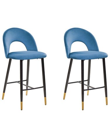 Set van 2 barstoelen FALTON Fluweel Blauw