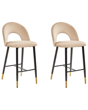 Set van 2 barstoelen FALTON Fluweel Beige