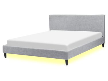 Bed met LED-verlichting Stof FITOU 160 x 200 cm Lichtgrijs