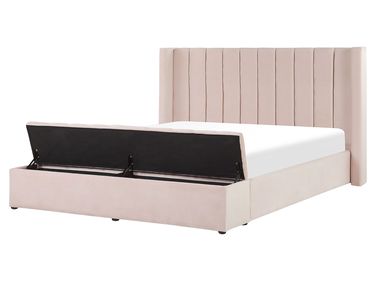 Bed met opbergbankje Fluweel NOYERS 160 x 200 cm Pastelroze