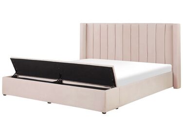 Bed met opbergbankje Fluweel NOYERS 180 x 200 cm Pastelroze