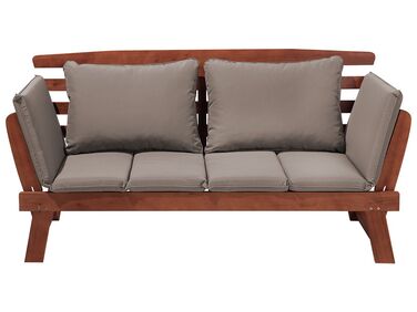 Banc avec coussin d'assise PORTICI 210 cm Bois d'eucalyptus Marron foncé/taupe