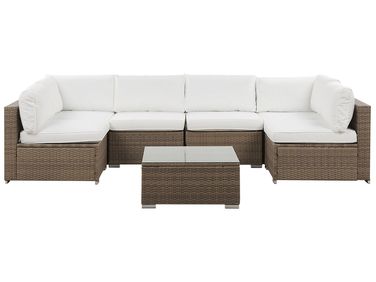 Garden Corner Sofa with Table 6 Seater BELVEDERE PE Rattan White