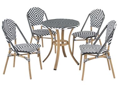 Garden Dining Set 4 Seater RIFREDDO PE Rattan Black/ White