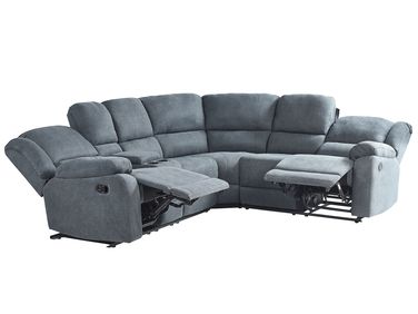 Manual Recliner Corner Sofa 5 Seater ROKKE Fabric Grey Left Hand