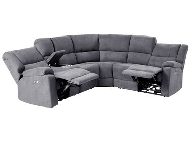 Electric Recliner Corner Sofa 5 Seater ROKKE Fabric Dark Grey with USB Port Left Hand