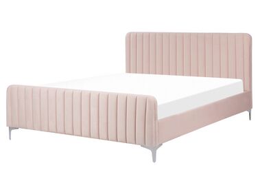 Bed Fluweel LUNAN 160 x 200 cm Pastelroze