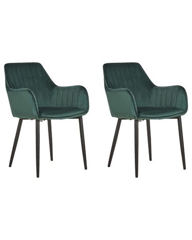 Set van 2 eetkamerstoelen WELLSTON Fluweel Donkergroen