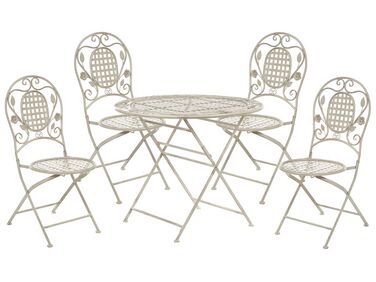 Garden Dining Set 4 Seater BIVIO Folding Metal Off-White