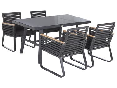 Garden Dining Set 4 Seater CANETTO with Cushions Metal Black