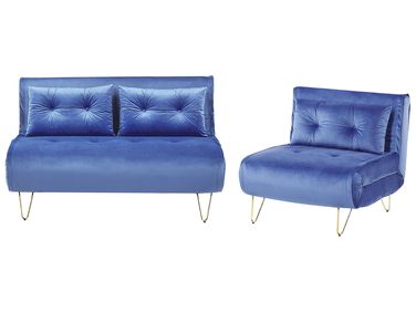 Bankenset 3-zits VESTFOLD Fluweel Marineblauw
