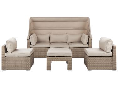 Garden Lounge Set with Table 5 Seater COCCOLIA Modular PE Rattan Beige