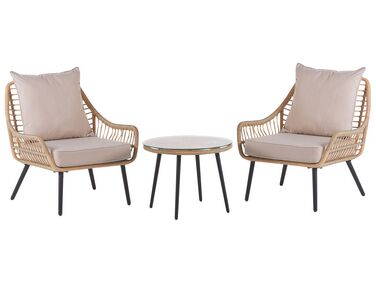 Bistroset met kussens LAURETO PE rotan Natuurlijk